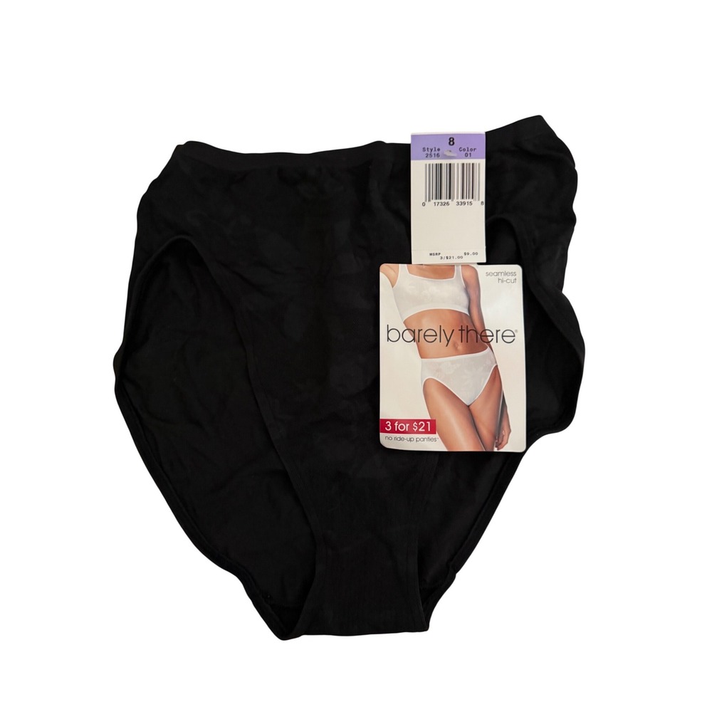Barely There Women's Seamless Hi-Cut Panties Floral Jacquard Black Size 8 NWT